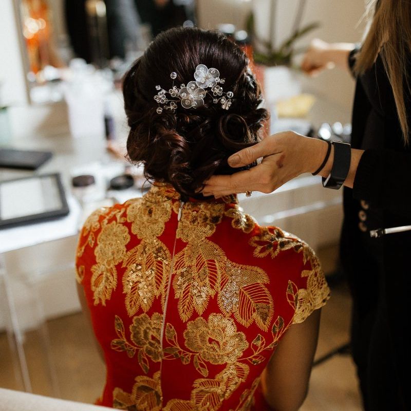 Bridal hair up inspiration before outfit change to Indian wedding dress