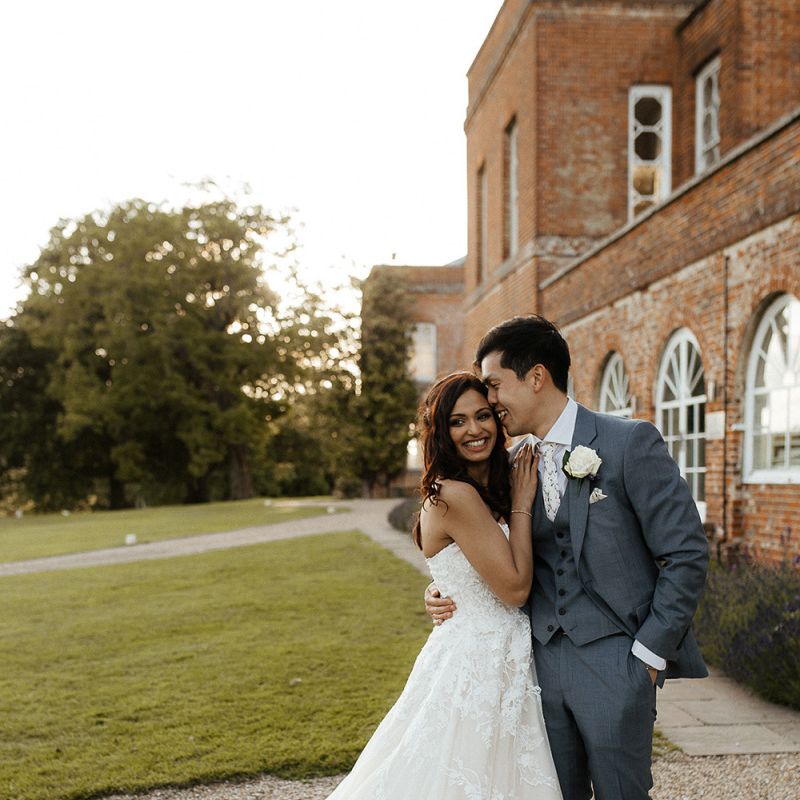 Bride and groom at fusion wedding before outfit change into traditional Indian wedding dress