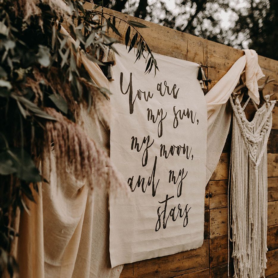 Fabric Flag Backdrop, Dried Flowers &amp; Macrame Hanging | Nude Bohemian Wedding Inspiration by Wonderland Invites &amp; Rock The Day Styling | Kelsie Low Photography