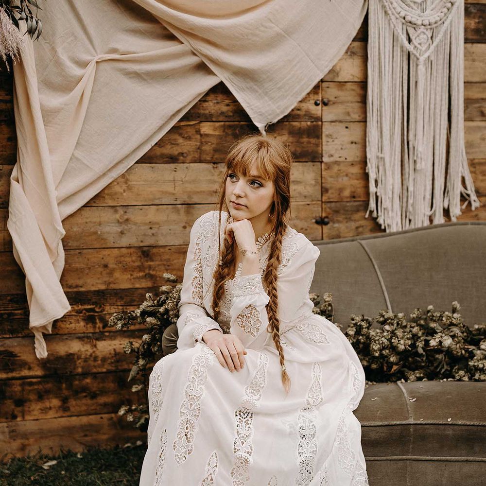Boho Bride in Lace Rock The Frock Bridal Gown | Nude Bohemian Wedding Inspiration by Wonderland Invites &amp; Rock The Day Styling | Kelsie Low Photography