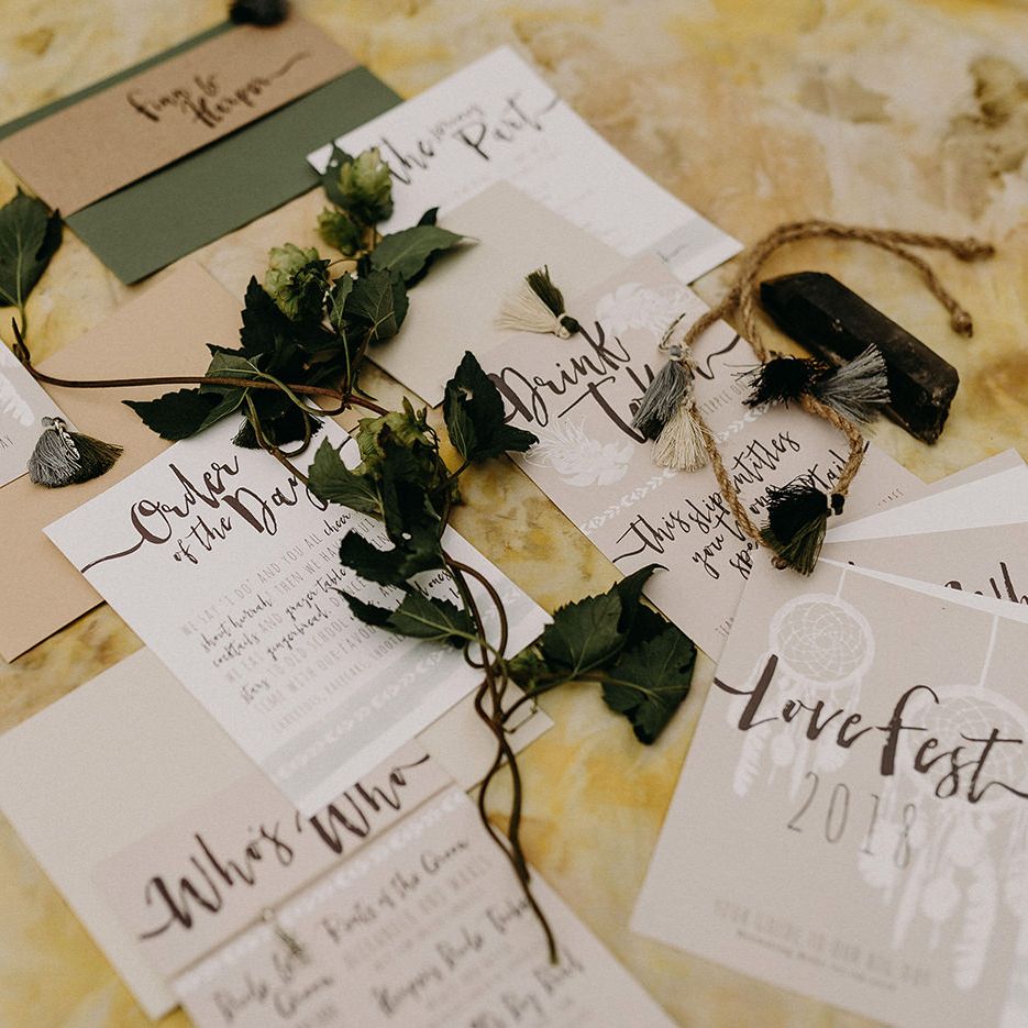 Wonderland Invites Wedding Stationery Suite | Nude Bohemian Wedding Inspiration by Wonderland Invites &amp; Rock The Day Styling | Kelsie Low Photography