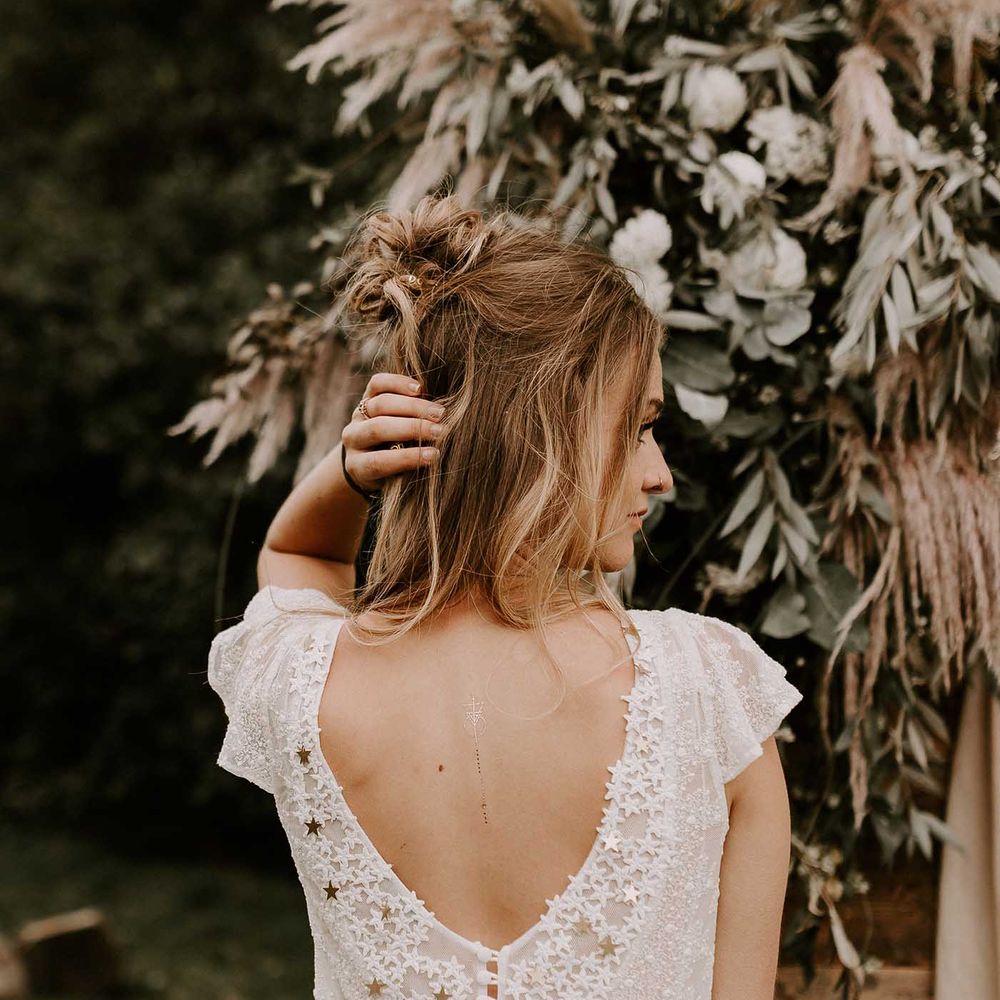 Boho Bride in Lace Rock The Frock Bridal Dress | Nude Bohemian Wedding Inspiration by Wonderland Invites &amp; Rock The Day Styling | Kelsie Low Photography
