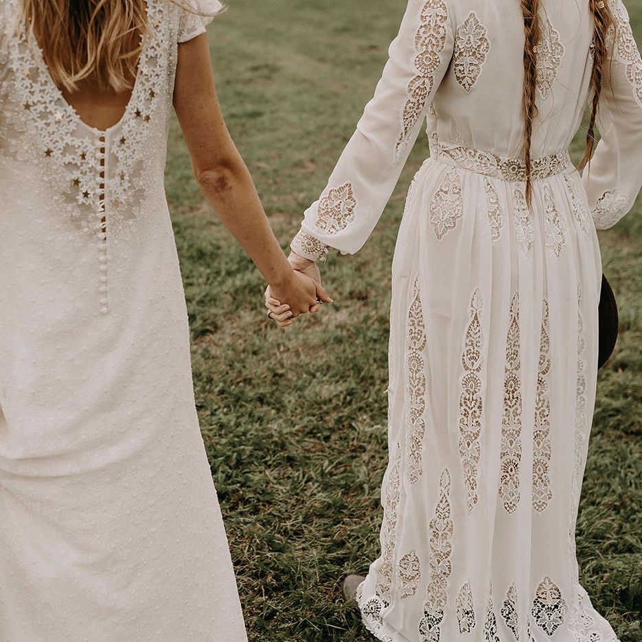 Boho Brides in Lace Rock The Frock Bridal Gown | Macrame Wall Hanging &amp; Dried Flowers | Nude Bohemian Wedding Inspiration by Wonderland Invites &amp; Rock The Day Styling | Kelsie Low Photography