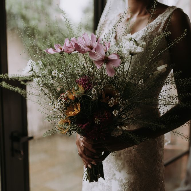 Wildflower 'just picked' wedding bouquet for home garden wedding