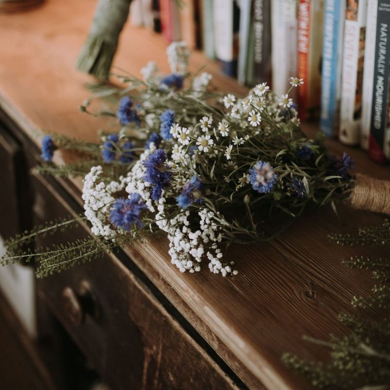 Wildflower bridesmaid bouquet at home garden for wedding celebration
