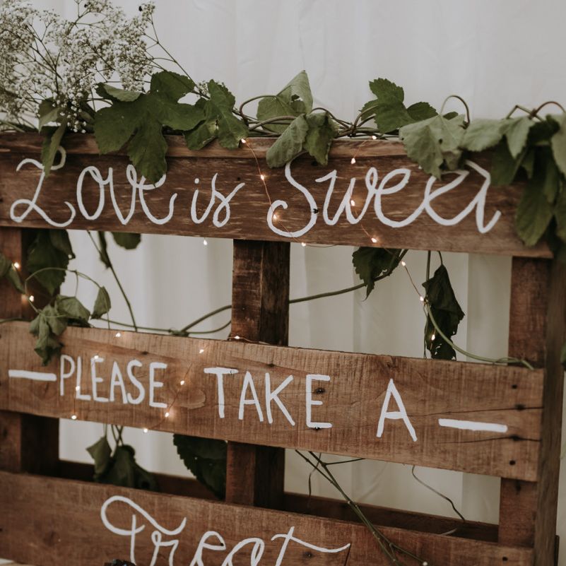 Wooden pallet wedding dessert table wedding sign
