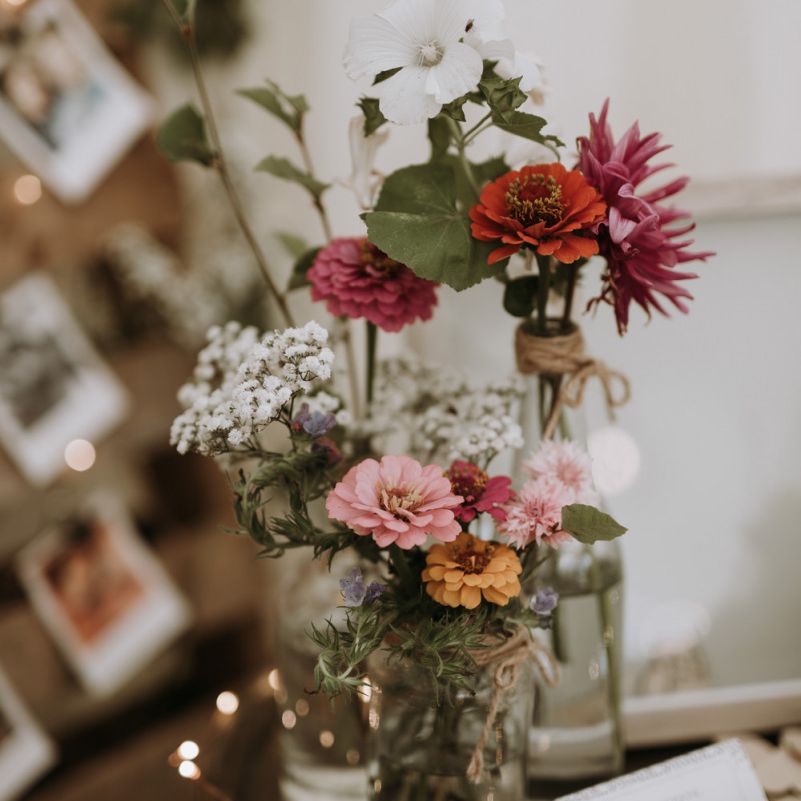 Wildflower stems in bottles