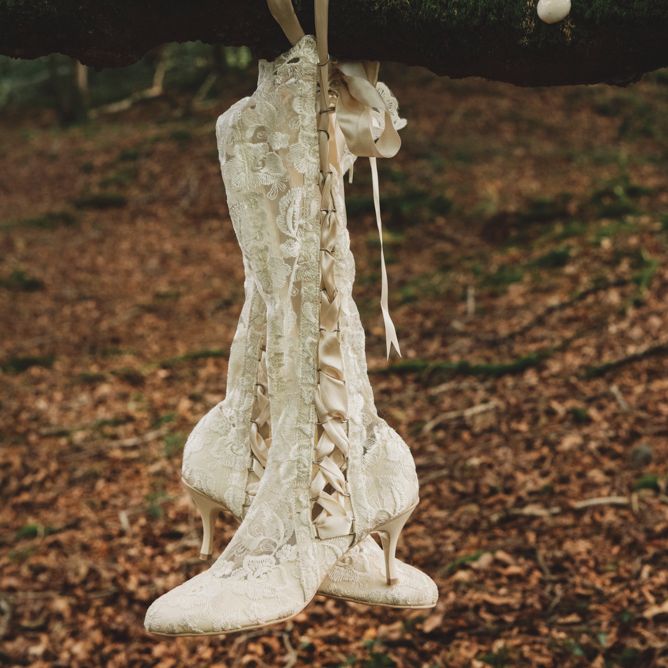 White Knee high  Lace Wedding Boots