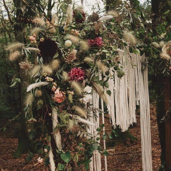Floral Arch with Hanging Macrame