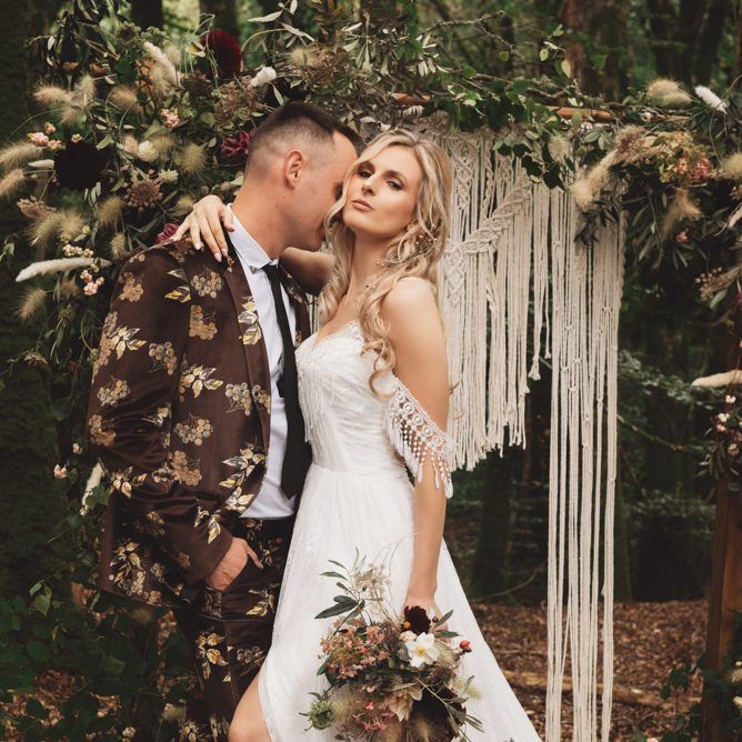 Boho Bride with Black Lace Wedding Boots