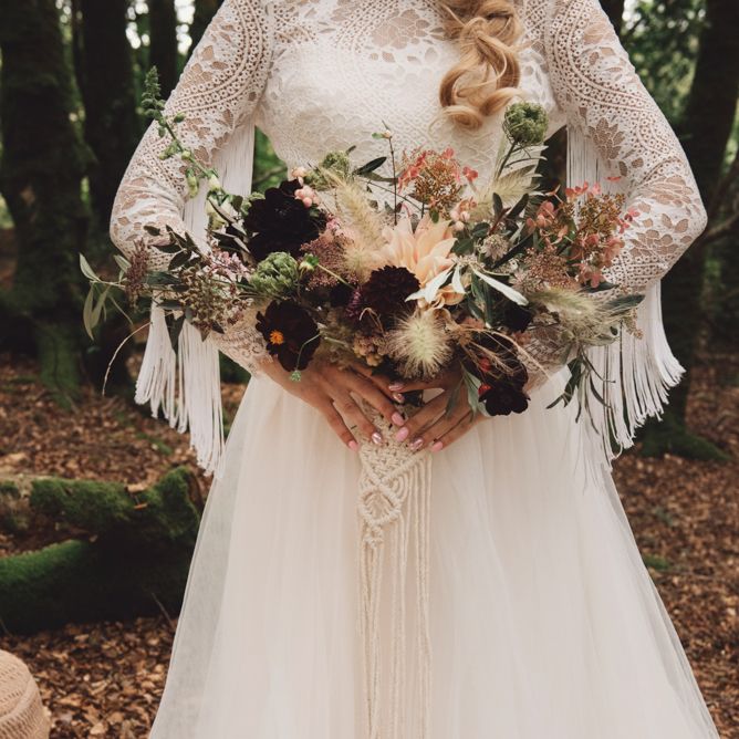 Autumnal Wedding Bouquet with Macrame Hand Tie