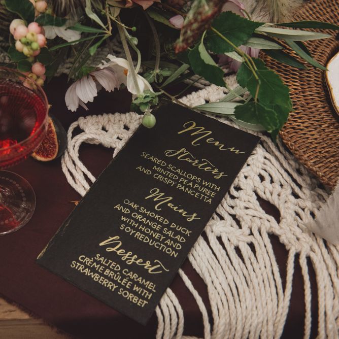 Handmade Menu Card with Gold Calligraphy Font