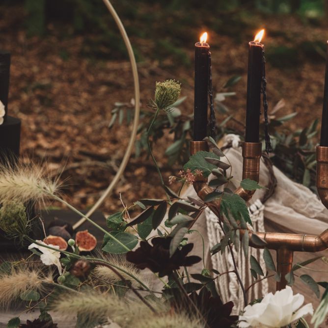 Copper Candelabra with Black Tapper Candles