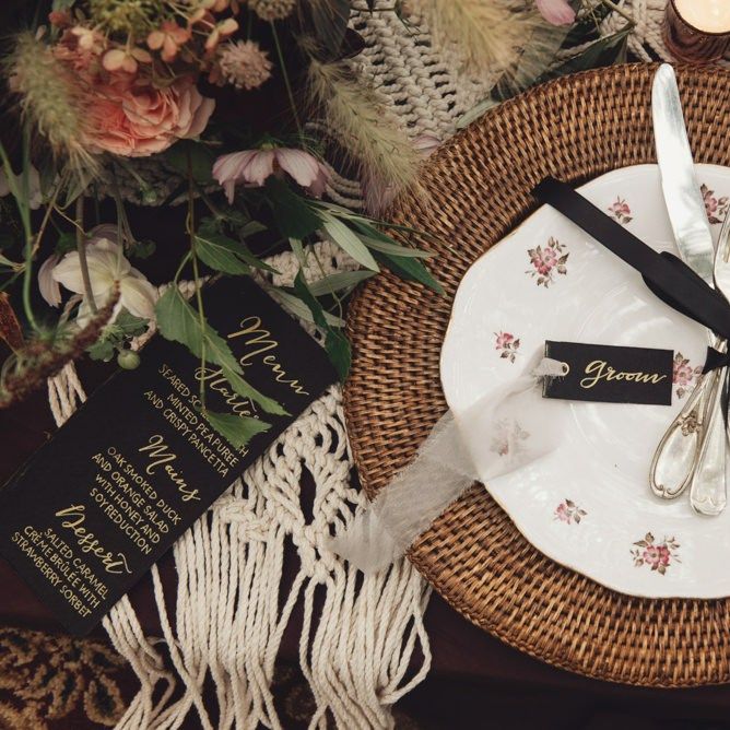 Floral Table Ware on Wicker Place Mat