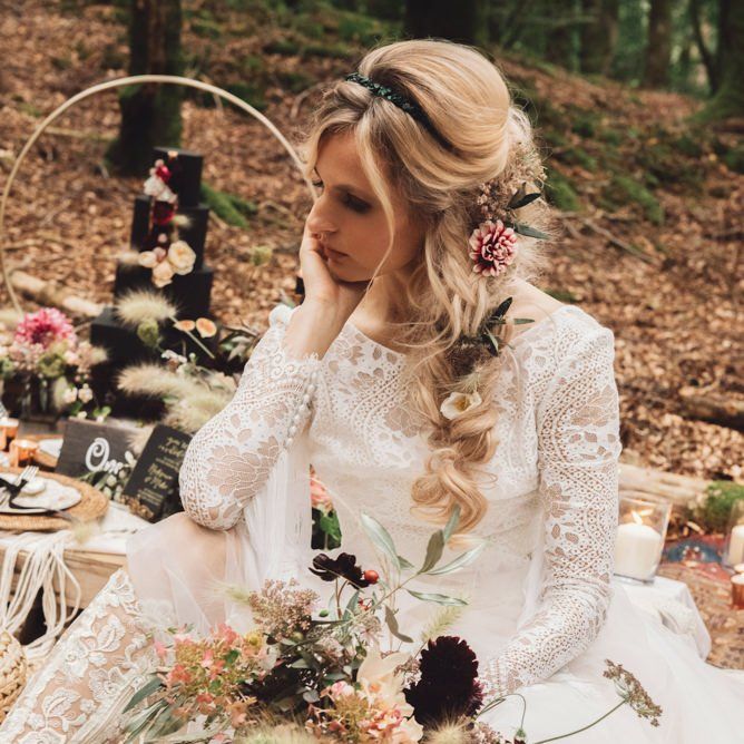 Boho Bride with Braided Hair and Fresh Flowers