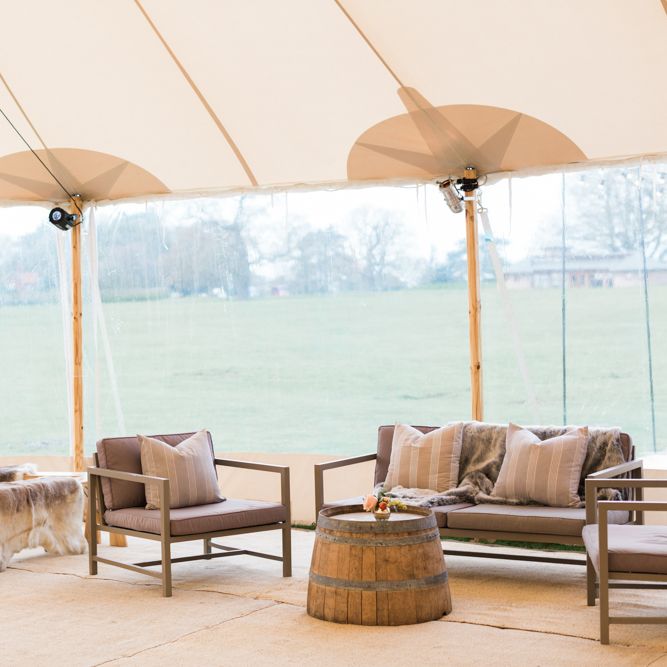 Seating in Chill Out Area within a PapaKåta Sperry Tent Wedding