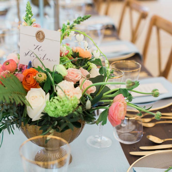 Coral, White &amp; Green Wedding Flower Centrepiece Decor