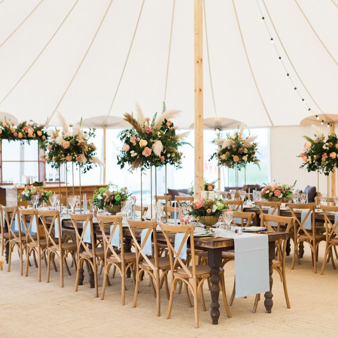 PapaKåta Sperry Tent Wedding with Festoon Lights &amp; Long Tables