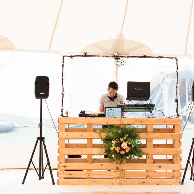 Wooden DJ Booth within PapaKåta Sperry Tent