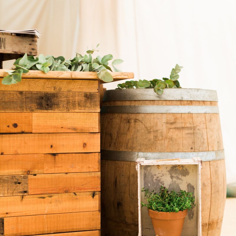 Wooden Crates &amp; Plant Pot Wedding Decor