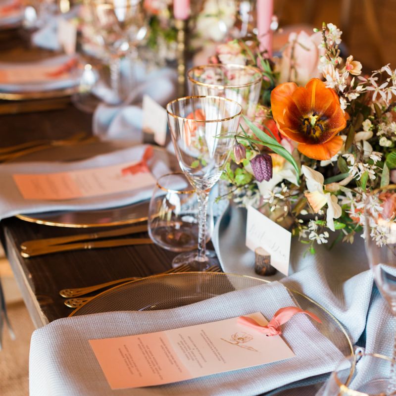 Blue Linen Napkin with Menu Card Placed on Top