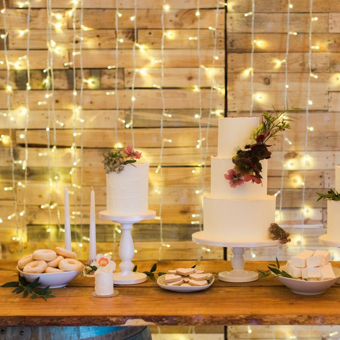Cake Table with Fairy Light Backdrop