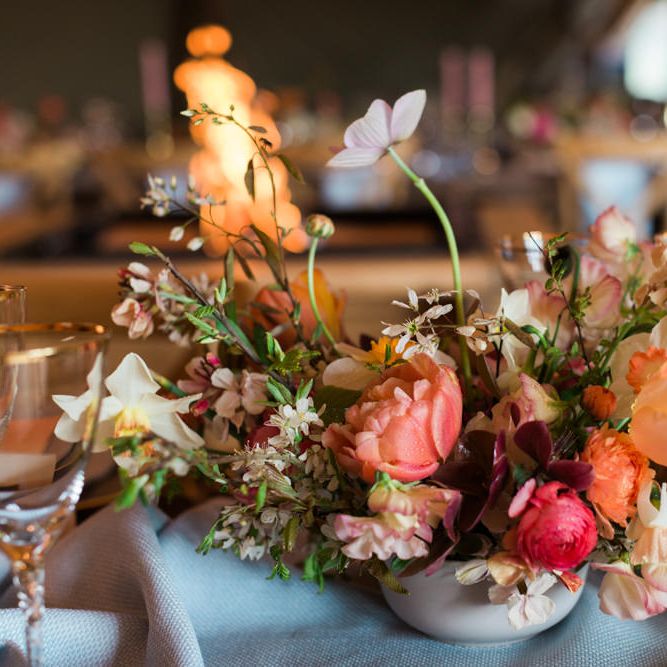 Peach, Coral &amp; Pink Floral Centrepiece