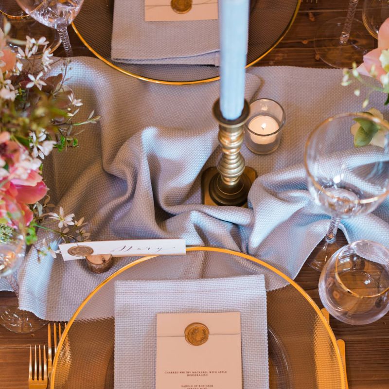 Gold Wax Seal Menu Card on Elegant Place Setting