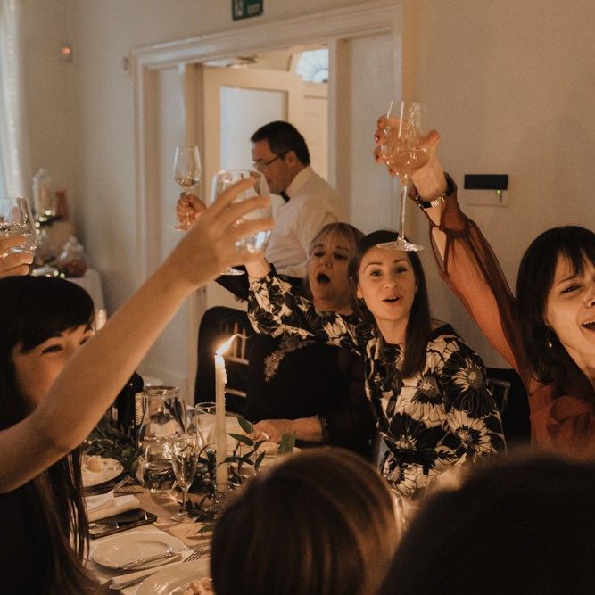 Guests celebrating at Linden House for a intimate and relaxed dinner reception