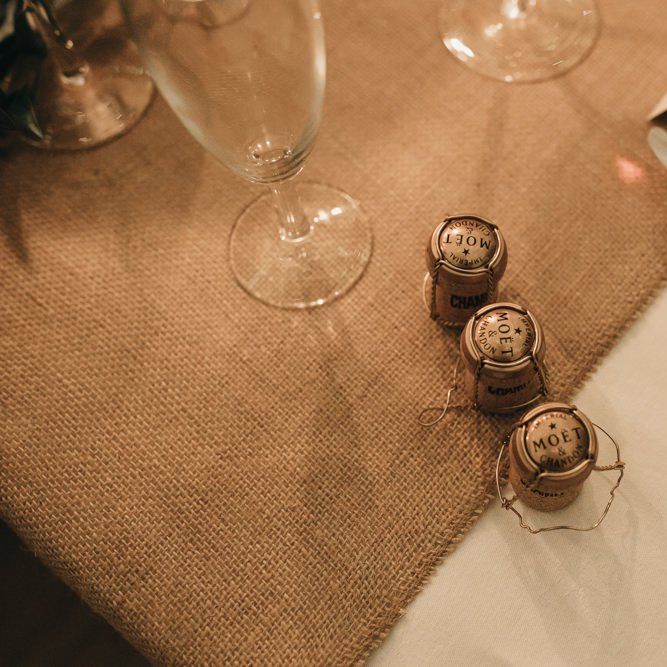 Moet corks at Linden House for an intimate reception with modern boho styling