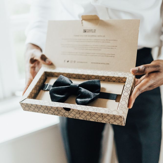 Black velvet bow tie for groom