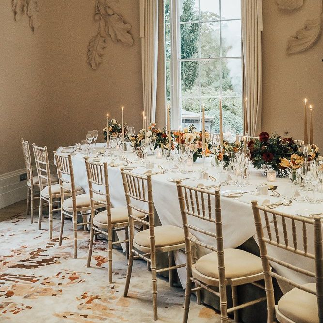 Intimate wedding reception table with 18 guests