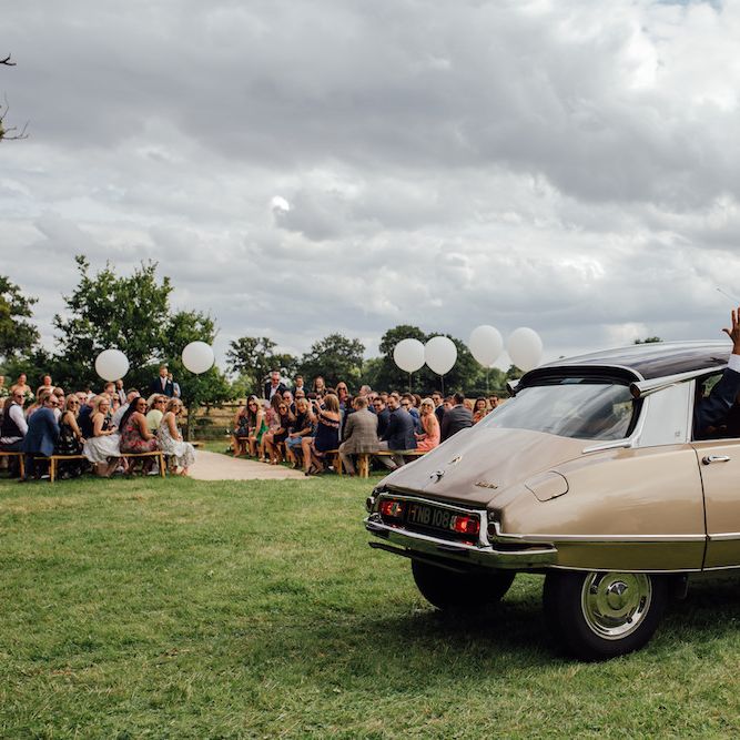 Vintage Citroen DS Wedding Car | Outdoor Wedding Ceremony &amp; Tipi Reception Planned by Benessamy Events | Red on Blonde Photography