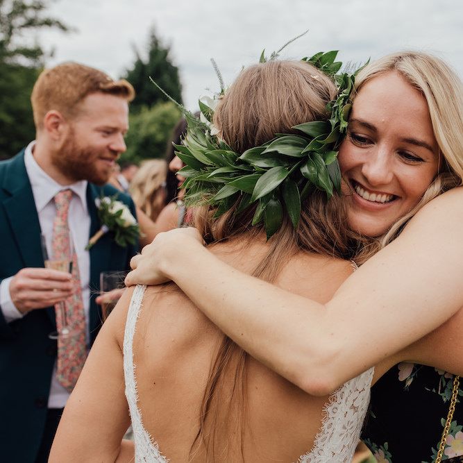 Greenery Flower Crown | Outdoor Wedding Ceremony &amp; Tipi Reception Planned by Benessamy Events | Red on Blonde Photography