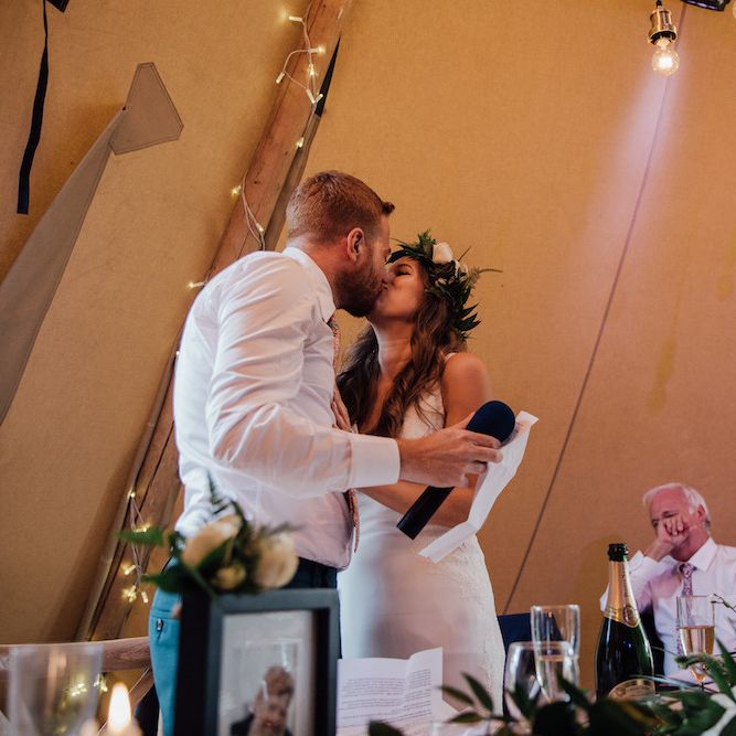 Speeches | Bride in La Sposa Gown from Mirror Mirror Bridal | Groom in Paul Smith Suit | Outdoor Wedding Ceremony &amp; Tipi Reception Planned by Benessamy Events | Red on Blonde Photography
