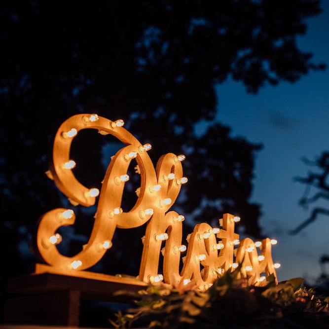 Photo Booth Light Up Letter Sign | Outdoor Wedding Ceremony &amp; Tipi Reception Planned by Benessamy Events | Red on Blonde Photography