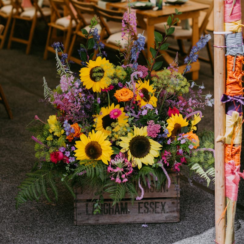 Wooden Crate Filled with Sunflowers