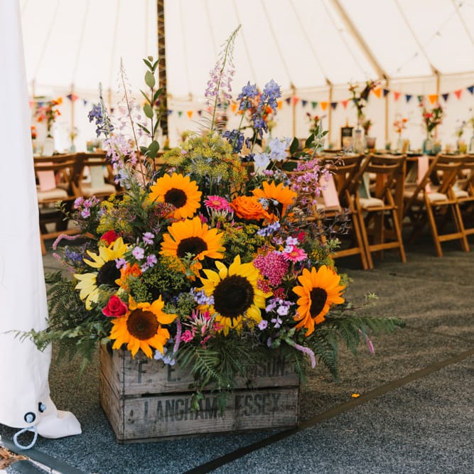 Wooden Crate Filled with Sunflowers