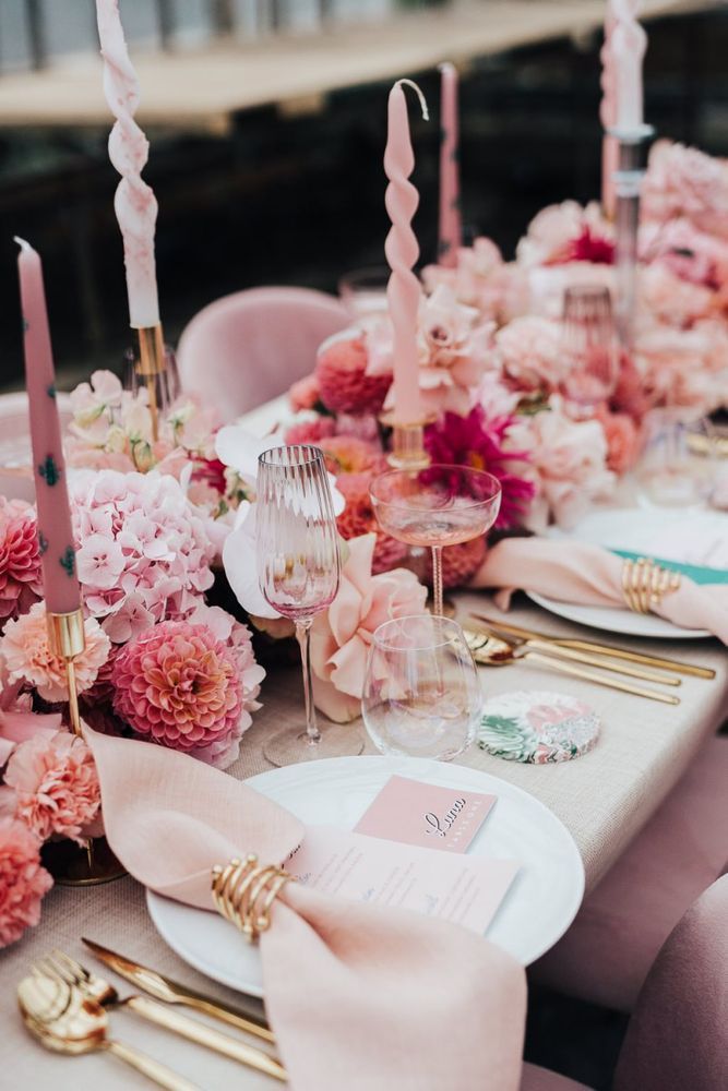 Pink Colour Scheme for Wedding Inspiration in a Glasshouse