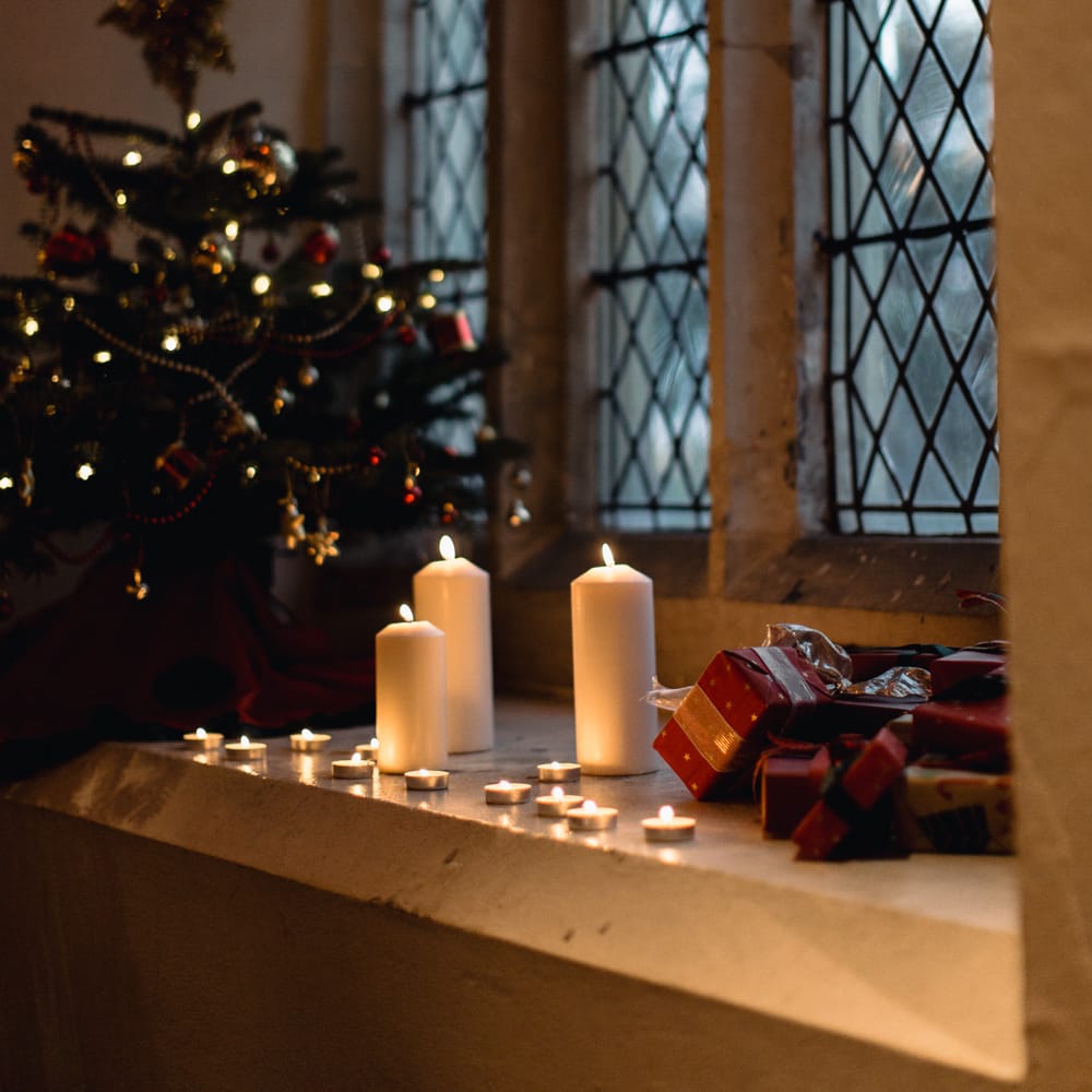 Christmas Pub Wedding At The Falcon Rotherwick With Bride In Alice By Watters And Candle Lit Wedding Ceremony Images By Rebecca Searle Photography