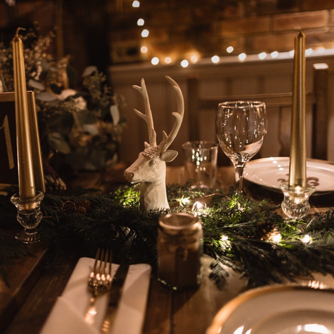 Christmas Pub Wedding At The Falcon Rotherwick With Bride In Alice By Watters And Candle Lit Wedding Ceremony Images By Rebecca Searle Photography