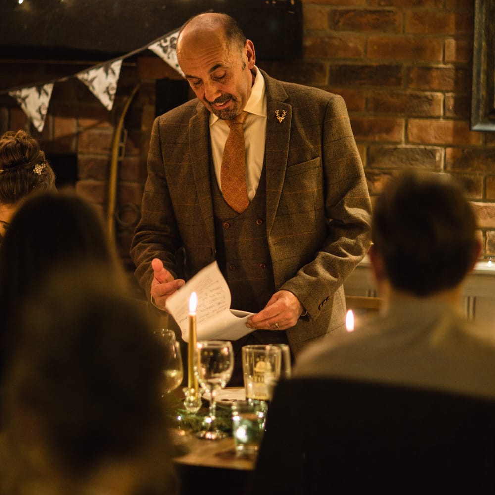 Christmas Pub Wedding At The Falcon Rotherwick With Bride In Alice By Watters And Candle Lit Wedding Ceremony Images By Rebecca Searle Photography