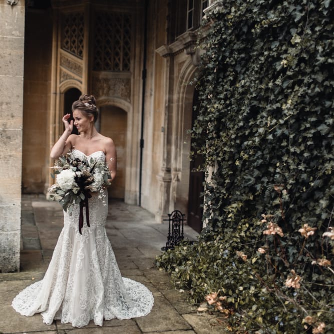 Bride In Alice Dress By Watters // Christmas Pub Wedding At The Falcon Rotherwick With Bride In Alice By Watters And Candle Lit Wedding Ceremony Images By Rebecca Searle Photography