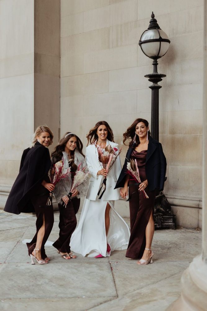 December Wedding with Brown Bridesmaid Dresses & Dried Bouquets December Wedding with Brown Bridesmaid Dresses & Dried Bouquets
