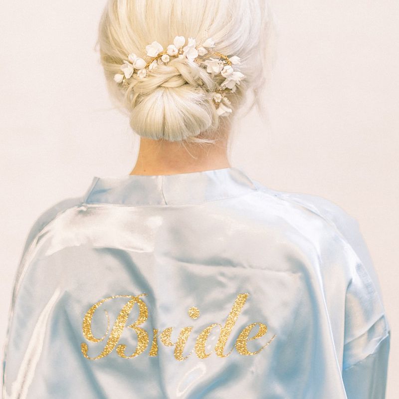 Chic Chignon Bridal Up Do with Hair Vine for Powder Blue &amp; Luxury Gold Wedding Inspiration Planned &amp; Styled by Hayley Jayne Weddings &amp; Events and Photographed by Terri &amp; Lori Fine Art Photography &amp; Film Studio