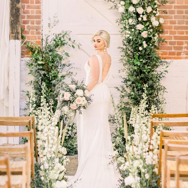 Bride in La Sposa Wedding Dress for Powder Blue &amp; Luxury Gold Wedding Inspiration Planned &amp; Styled by Hayley Jayne Weddings &amp; Events and Photographed by Terri &amp; Lori Fine Art Photography &amp; Film Studio