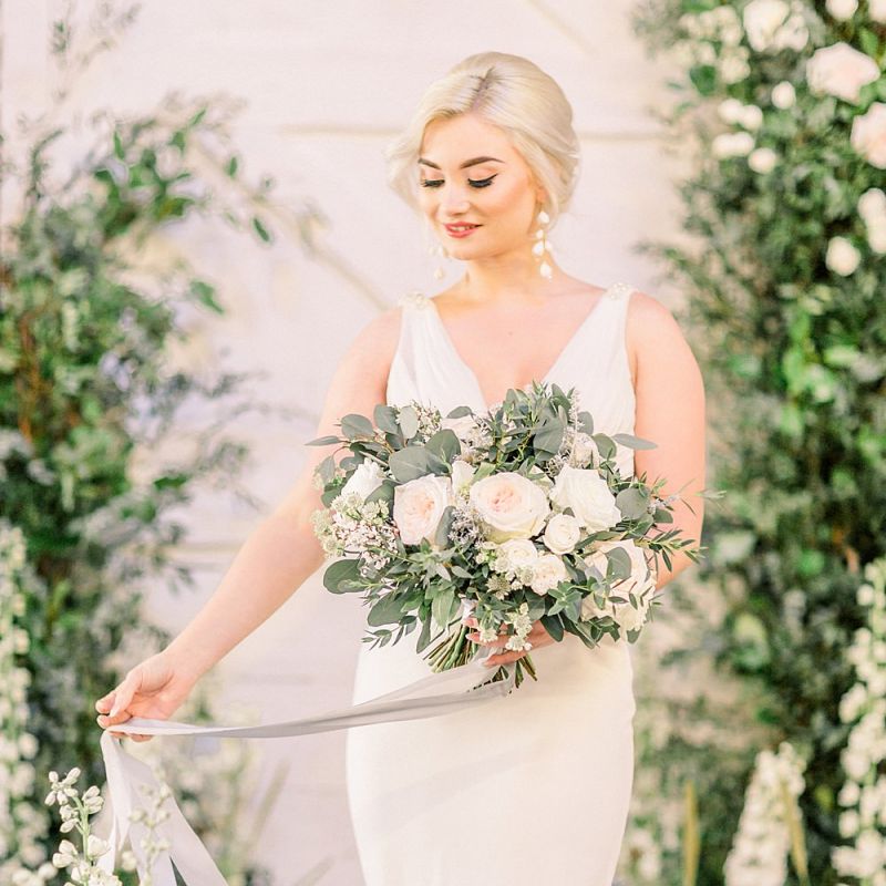 White &amp; Green Bouquet for Powder Blue &amp; Luxury Gold Wedding Inspiration Planned &amp; Styled by Hayley Jayne Weddings &amp; Events and Photographed by Terri &amp; Lori Fine Art Photography &amp; Film Studio