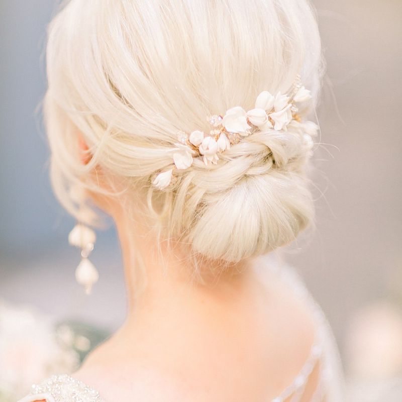 Chic Chignon Bridal Up Do with Hair Vine for Powder Blue &amp; Luxury Gold Wedding Inspiration Planned &amp; Styled by Hayley Jayne Weddings &amp; Events and Photographed by Terri &amp; Lori Fine Art Photography &amp; Film Studio