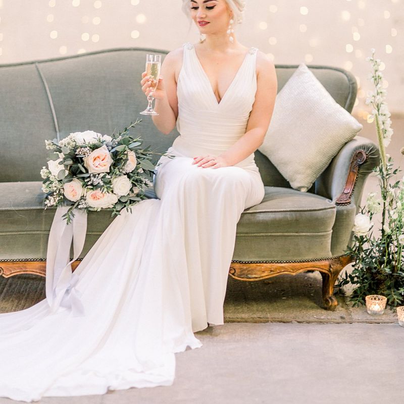 Bride in La Sposa Wedding Dress for Powder Blue &amp; Luxury Gold Wedding Inspiration Planned &amp; Styled by Hayley Jayne Weddings &amp; Events and Photographed by Terri &amp; Lori Fine Art Photography &amp; Film Studio