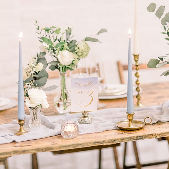 Wedding Reception Table Decor for Powder Blue &amp; Luxury Gold Wedding Inspiration Planned &amp; Styled by Hayley Jayne Weddings &amp; Events and Photographed by Terri &amp; Lori Fine Art Photography &amp; Film Studio